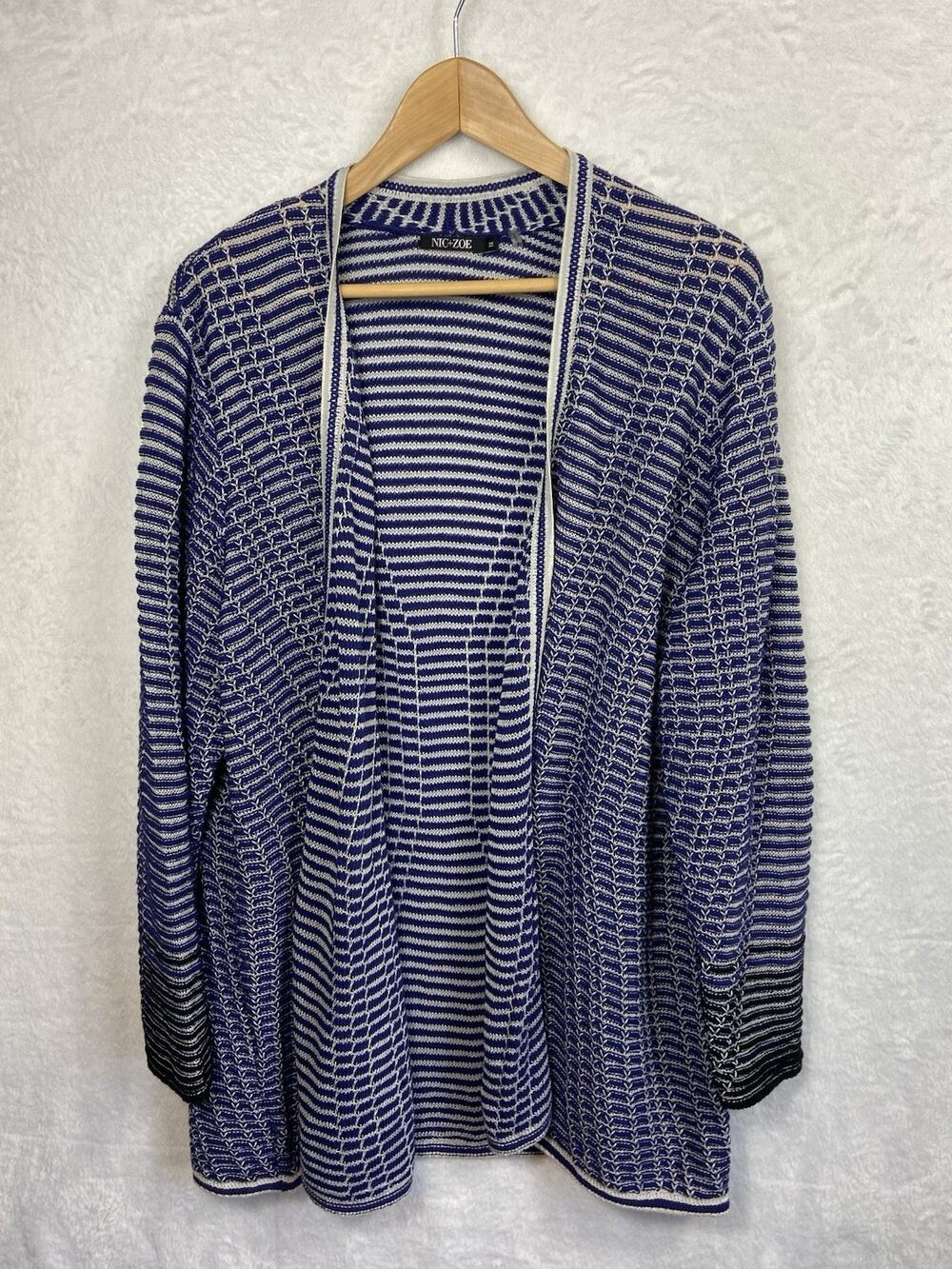 Nic + Zoe NWT Cardigan Sweater Women’s 1X Open Nautical Preppy Navy & White